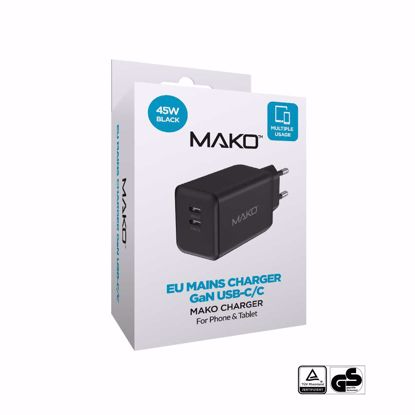 Picture of Mako Mako 45W GaN2 EU Mains Charger for USB-C/USB-C in Black